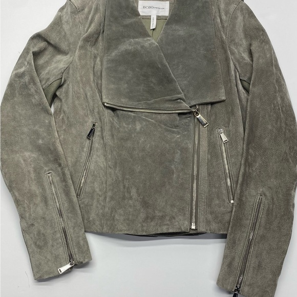 BCBGeneration Women's Gray Suede Jacket Small Pockets Sleeve Zippers - Picture 1 of 16